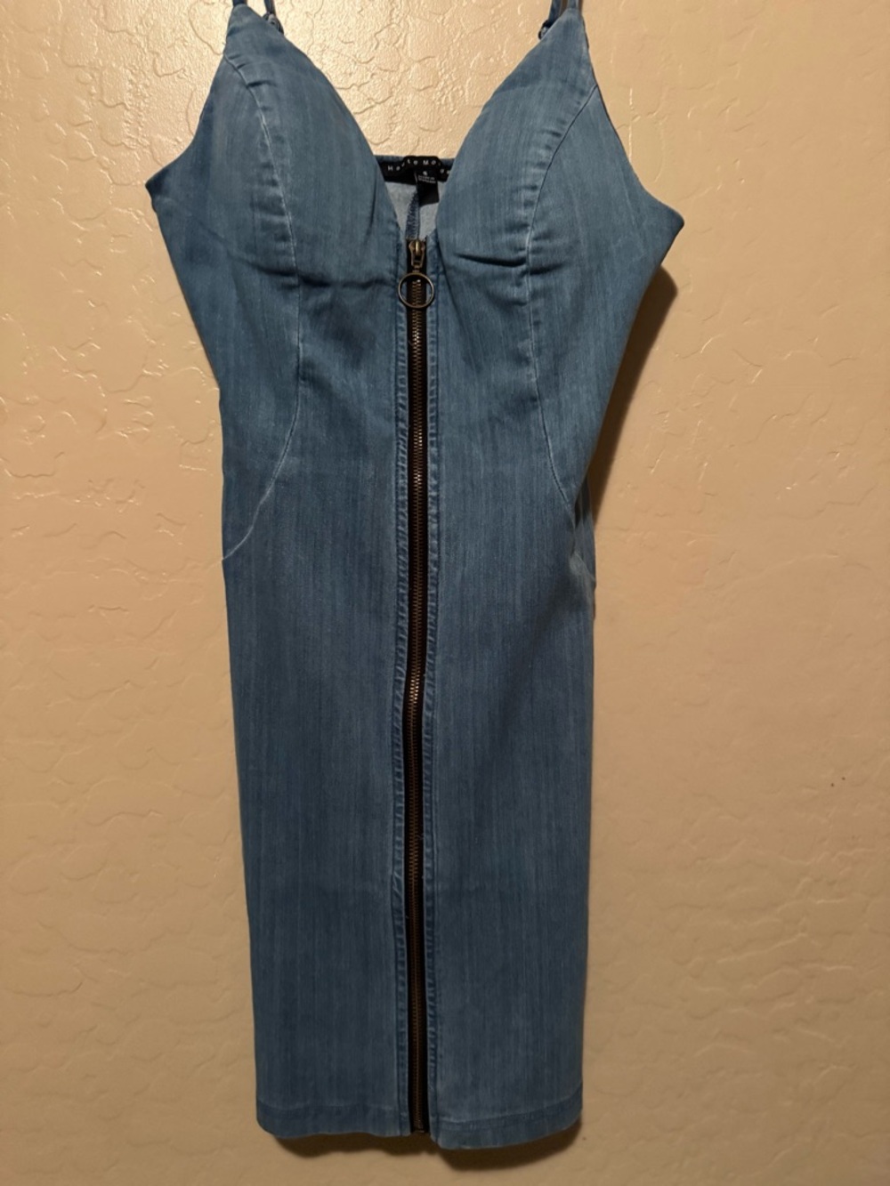 Denim Zip-Front Midi Dress in Light Blue